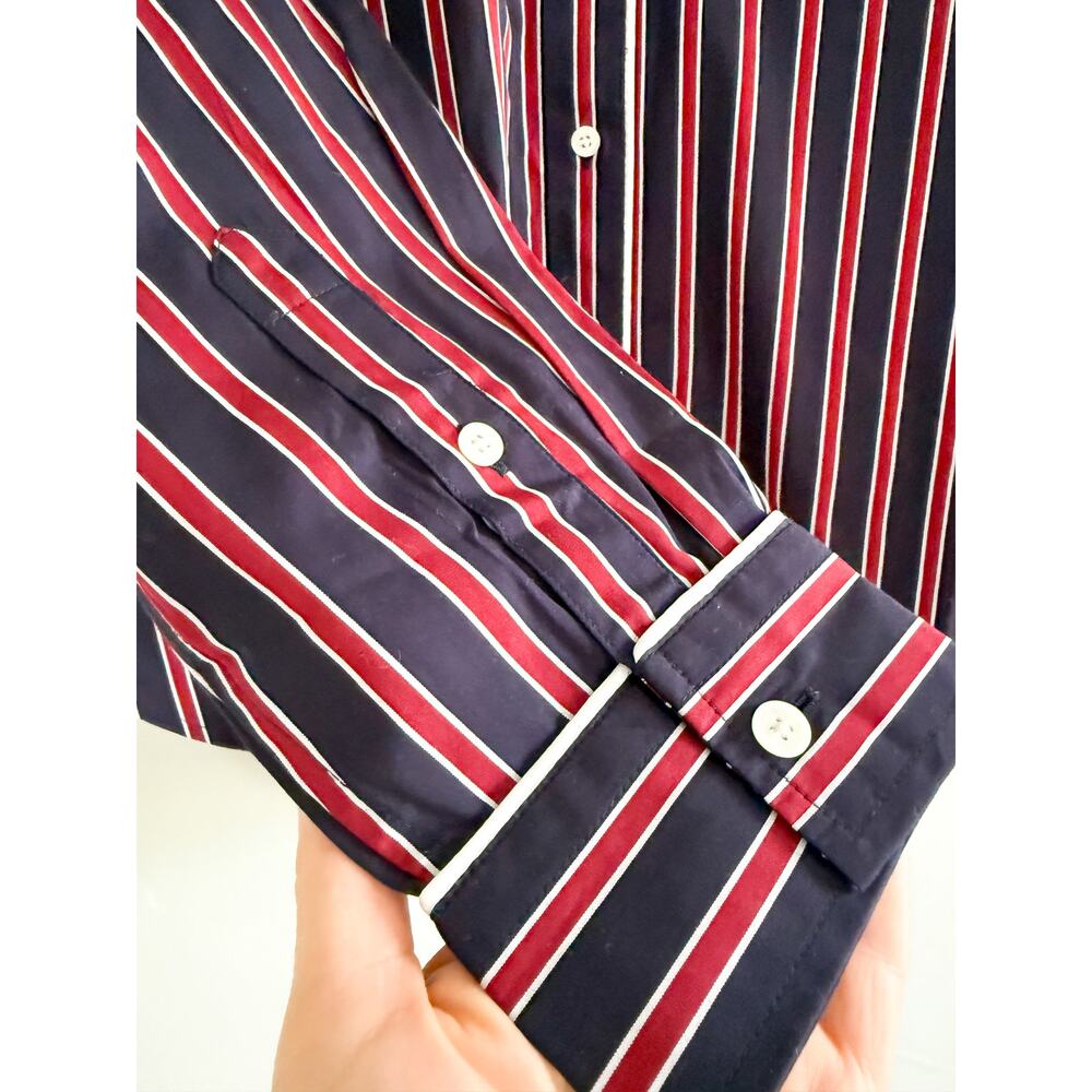 Madewell | NWT Striped Button Up Shirt Red Navy Poplin Relaxed | Sz XL - Picture 4 of 10